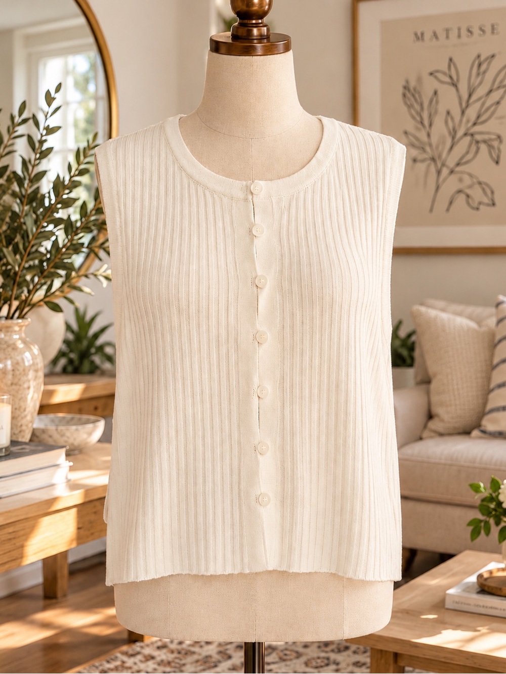 Song of Style Cream Ribbed Button-Front Sweater Vest